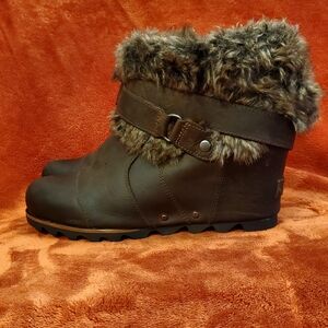 Sorel Brown Faux-Fur Cuff Ankle Winter Boots